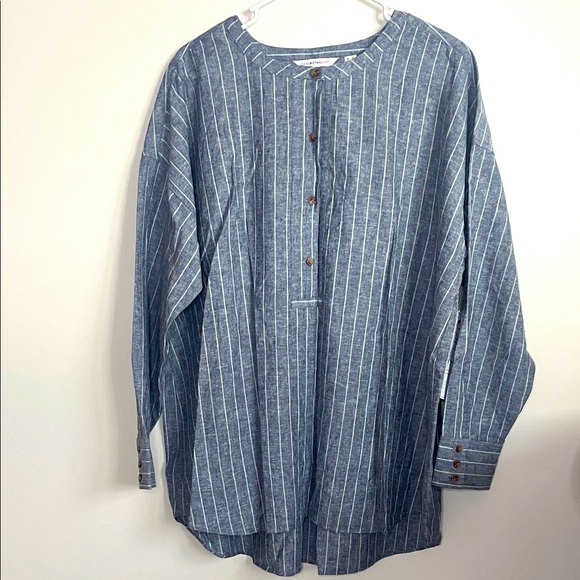 Isaac Mizrahi Linen Blend Pinstripe Casual Shirt - Picture 1 of 9